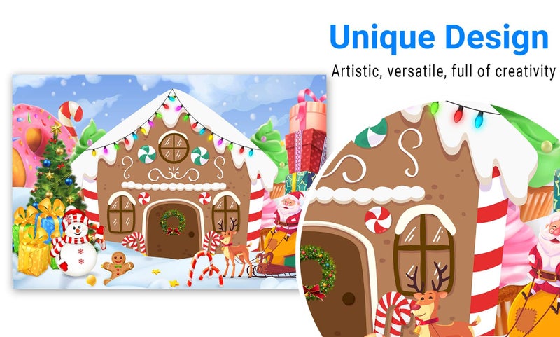 Funnytree 7x5ft Christmas Gingerbread House Backdrop for Party Winter Merry Xmas Candy Gifts Photography Background Santa Baby Shower Birthday Portrait Cake Table Decoration Banner Photo Booth - Image 2